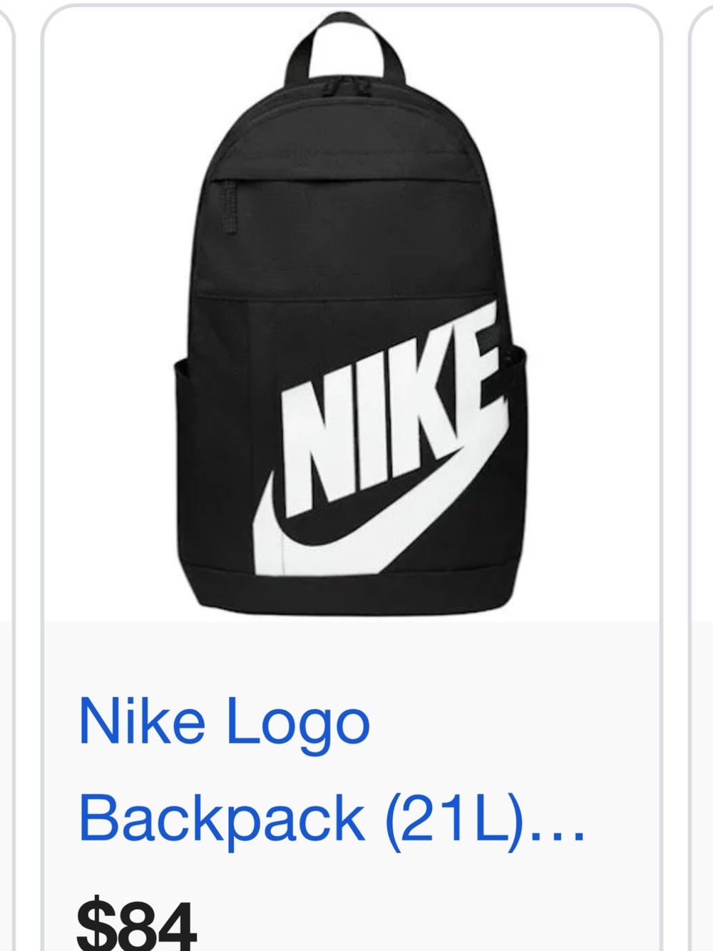 Nike Black Backpack with White Swoosh Logo NWT
